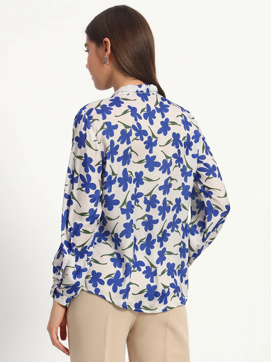 Blueberry Floral Print Bow Shirt