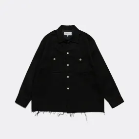 Brushed Back Satin Overshirt - Black