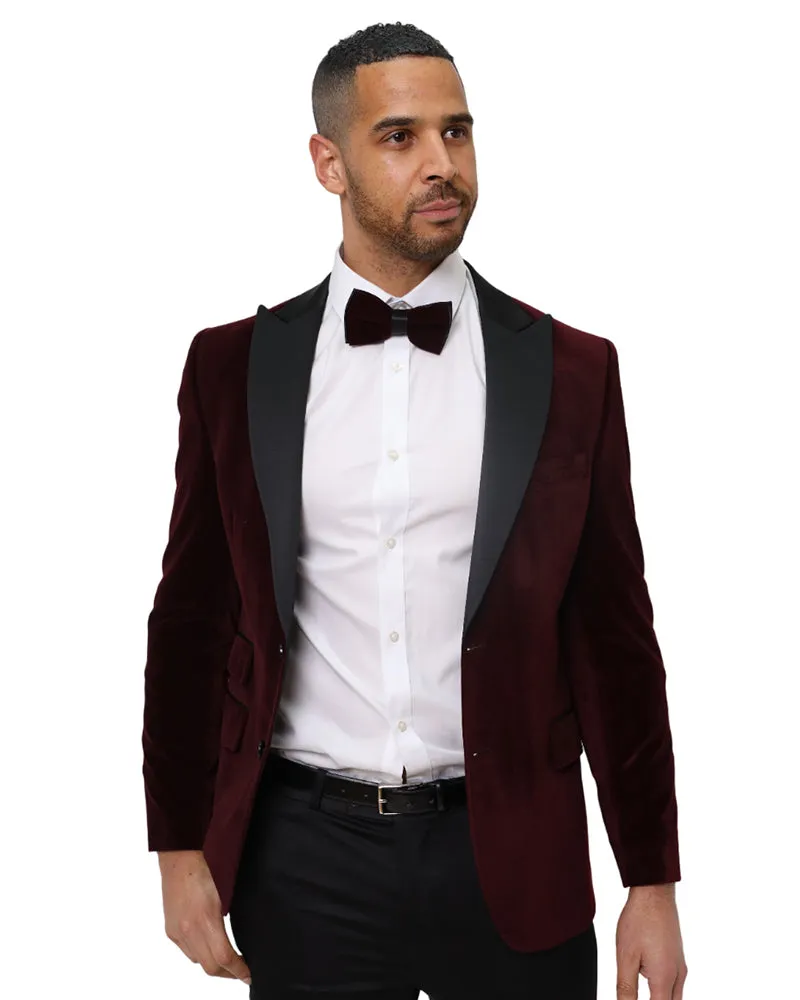 Burgundy Velvet Feel Plain Blazer