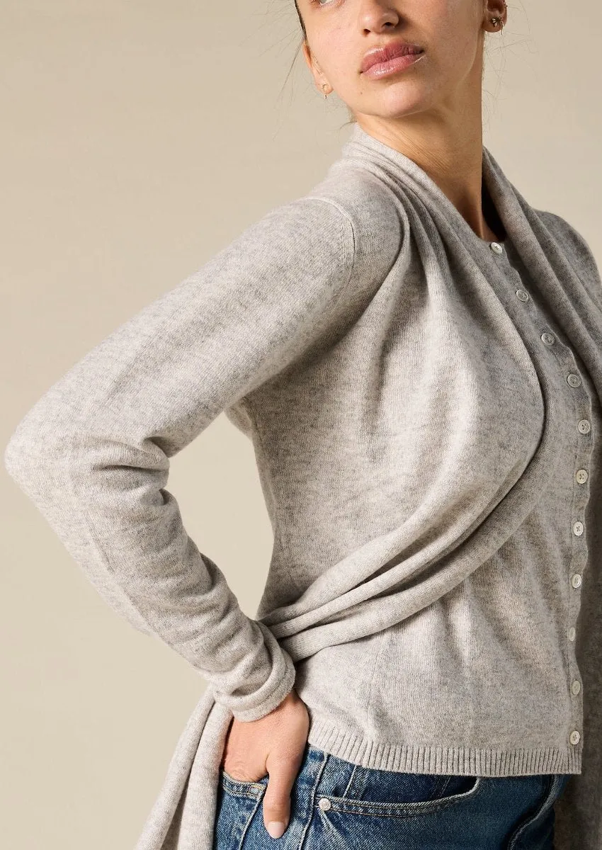 Cashmere Nina Long Slit Side Cardigan Pale Marle Grey