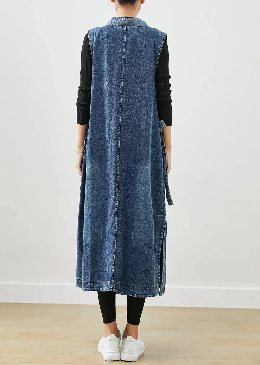 Casual Blue Oversized Lace Up Denim Long Vests Fall ML1207