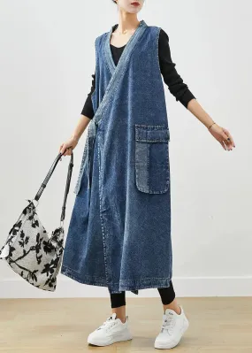 Casual Blue Oversized Lace Up Denim Long Vests Fall ML1207