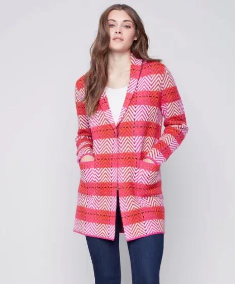 CHB Chevron Cardi Fuchsia