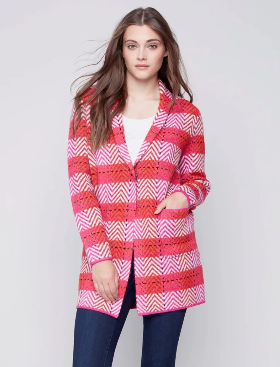 CHB Chevron Cardi Fuchsia