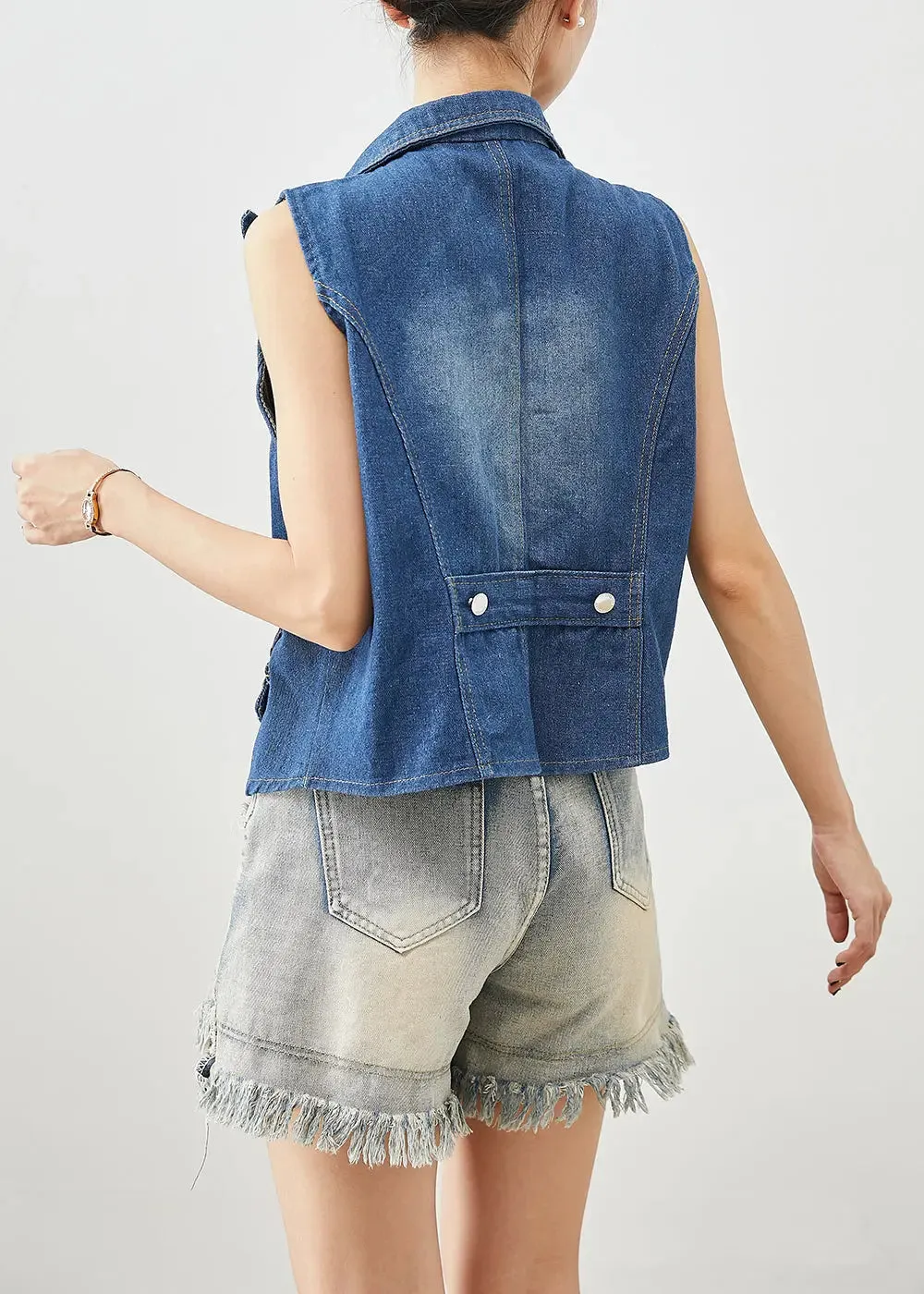 Classy Blue Zip Up Silm Fit Denim Vests Fall ML0460