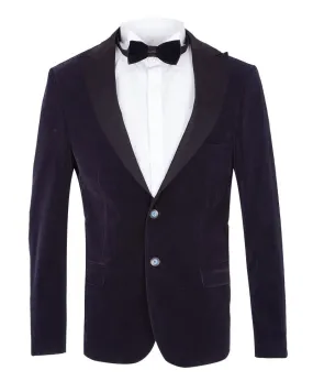 Dark Blue Velvet Feel Plain Blazer