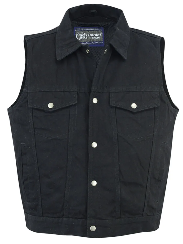 DM979BK Snap/Zipper Front Denim Vest- Black