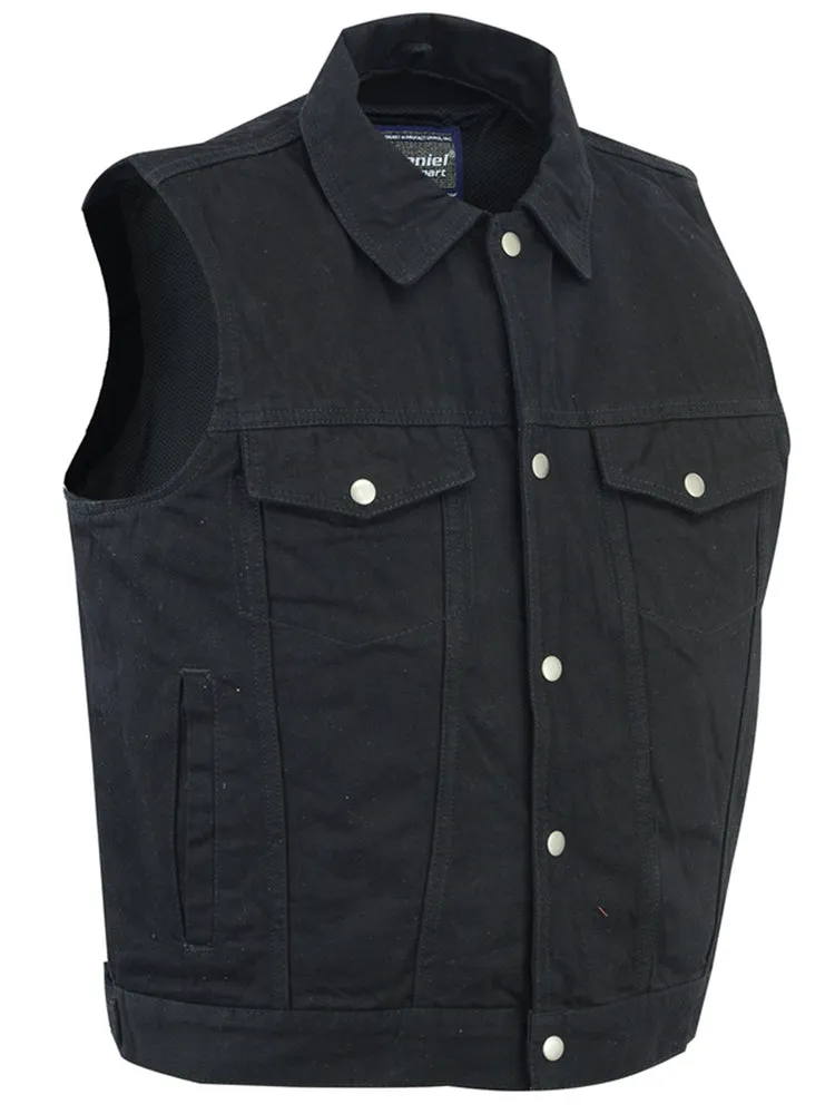 DM979BK Snap/Zipper Front Denim Vest- Black