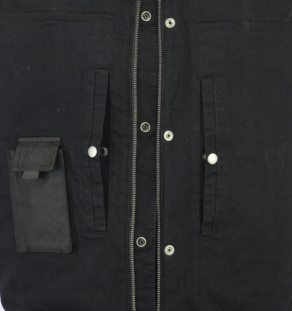 DM991 Men's Black Denim Single Panel Concealment Vest W/Leather Trim-