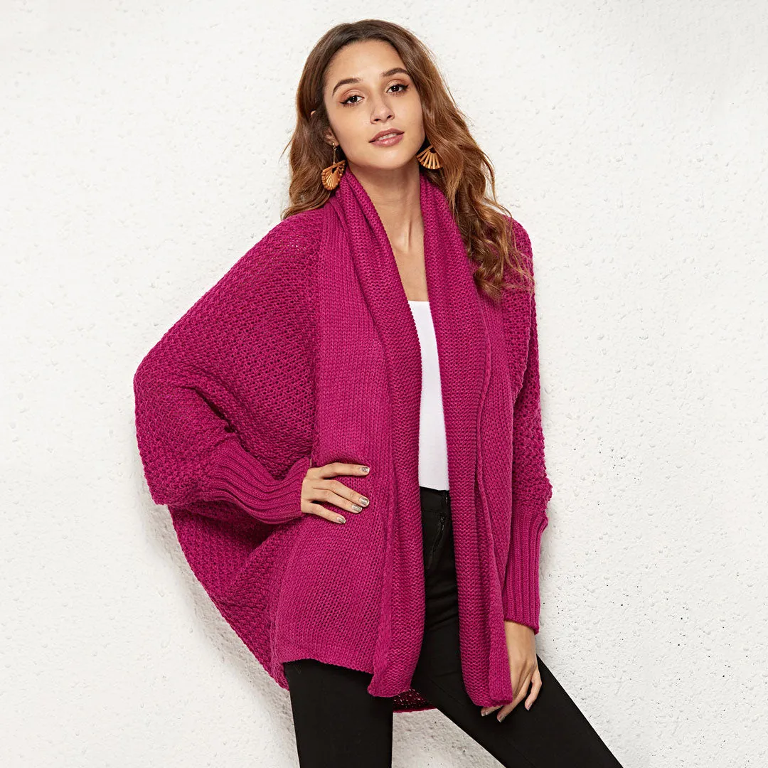 Elegant Shawl Collar Dolman Sleeve Open Front Knit Cardigan