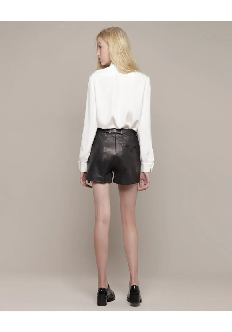 Flat Front Leather Shorts