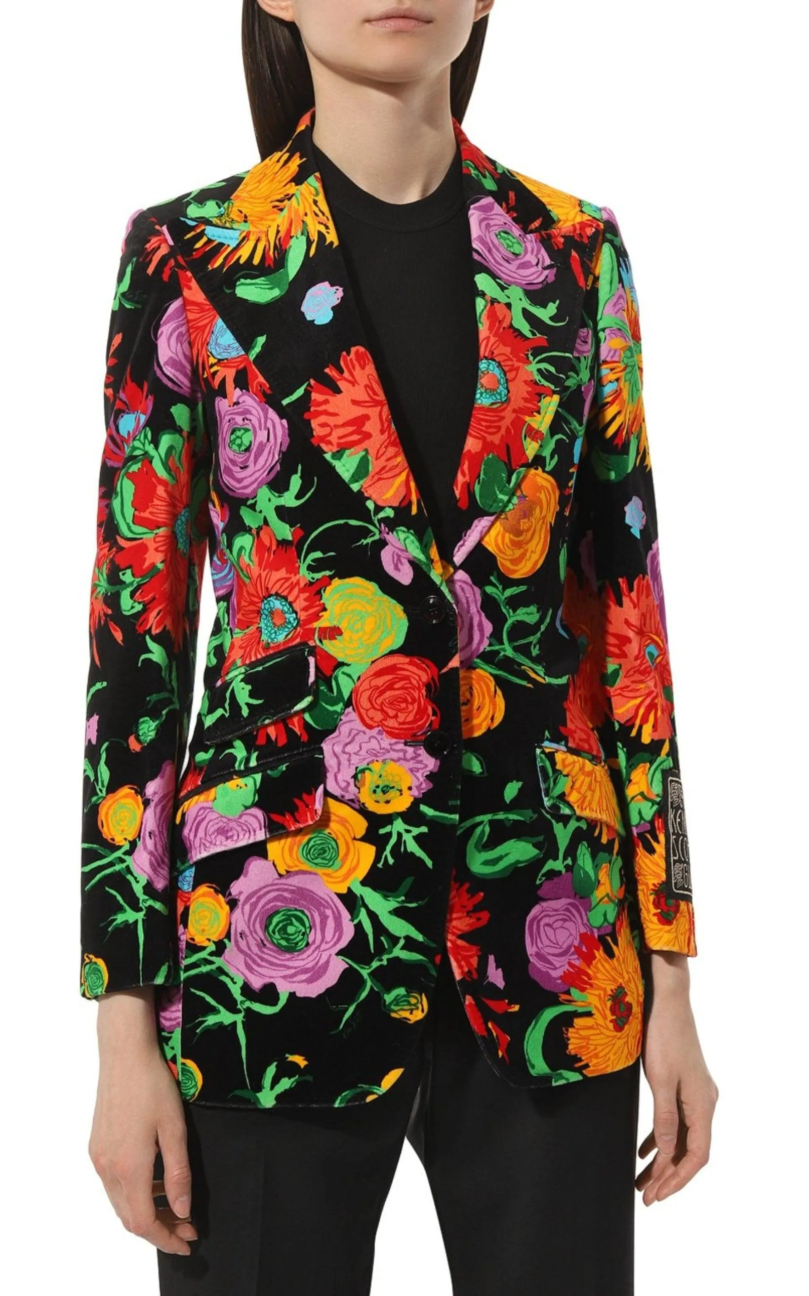 Floral Print Velvet Blazer