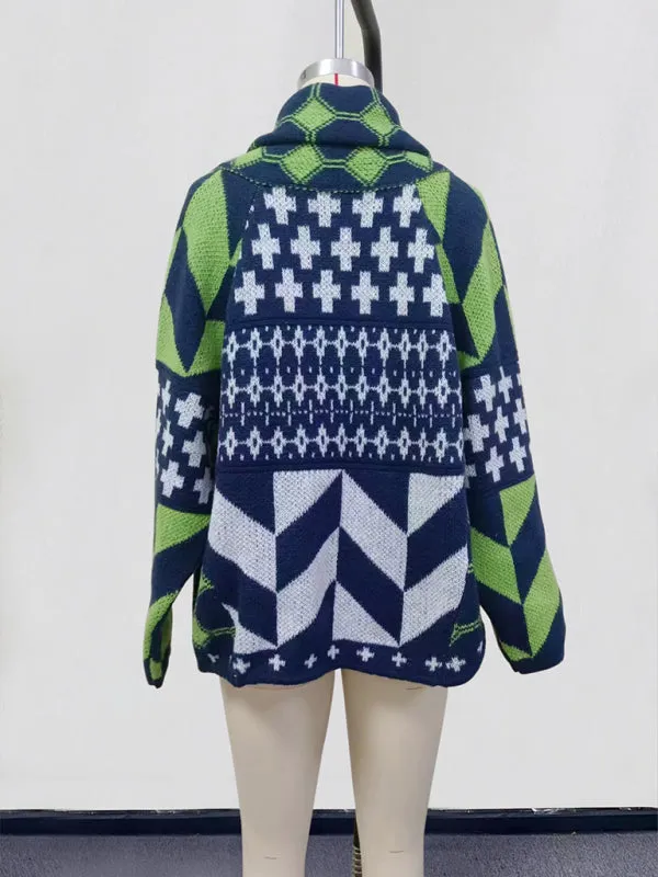 Geometric Pattern Shawl Collar Sweater Cardigan