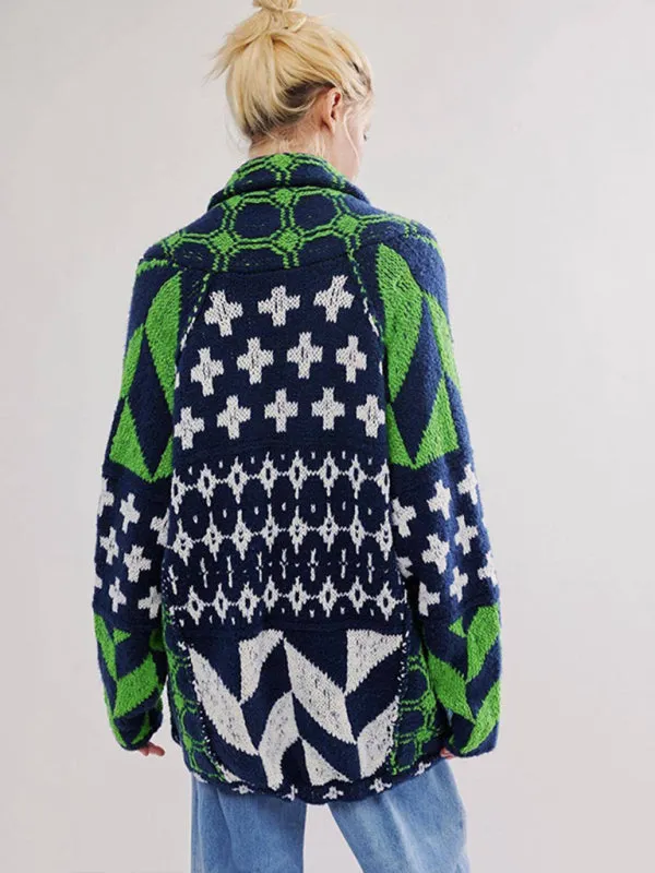 Geometric Pattern Shawl Collar Sweater Cardigan