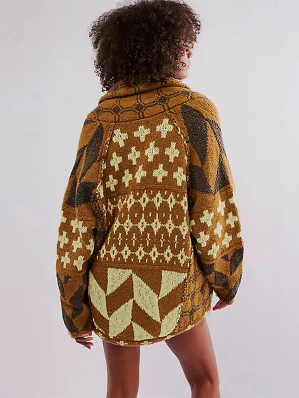 Geometric Pattern Shawl Collar Sweater Cardigan