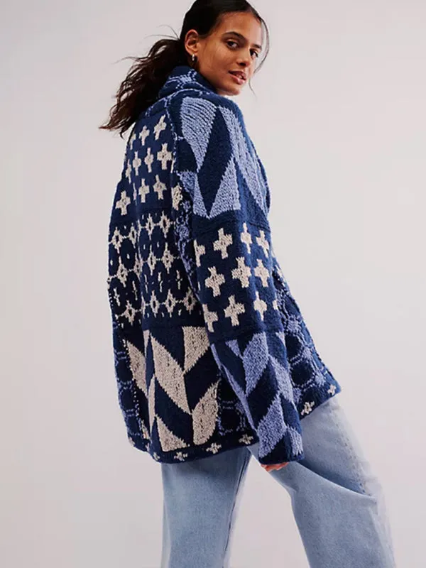 Geometric Pattern Shawl Collar Sweater Cardigan