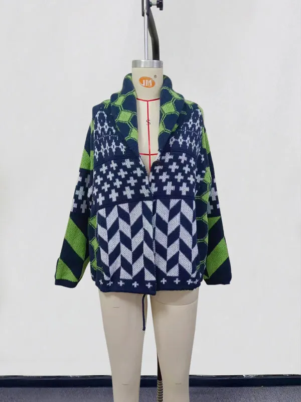 Geometric Pattern Shawl Collar Sweater Cardigan