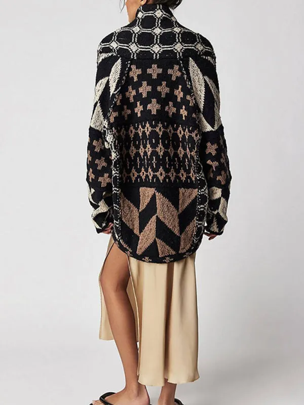 Geometric Pattern Shawl Collar Sweater Cardigan