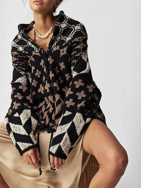 Geometric Pattern Shawl Collar Sweater Cardigan