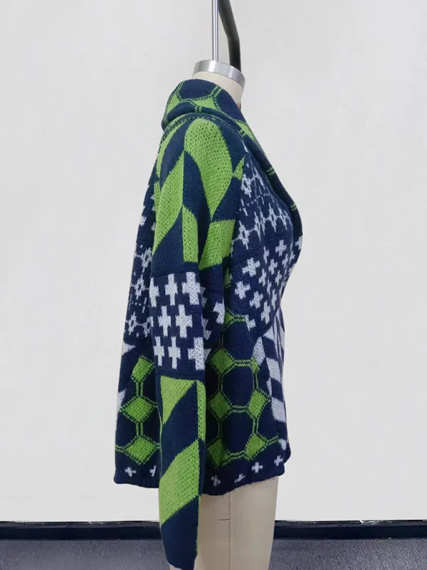 Geometric Pattern Shawl Collar Sweater Cardigan