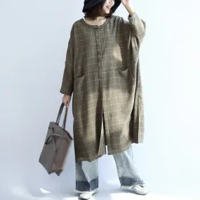 Green plaid oversized dresses Plus size woolen dresses long shirts caftans