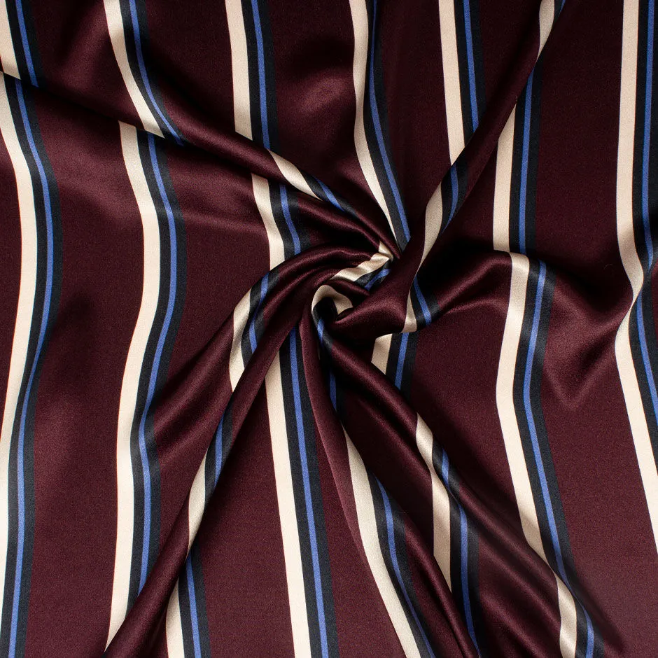 Ivory & Blue Striped Grenache Silk Satin