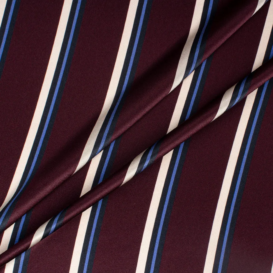 Ivory & Blue Striped Grenache Silk Satin