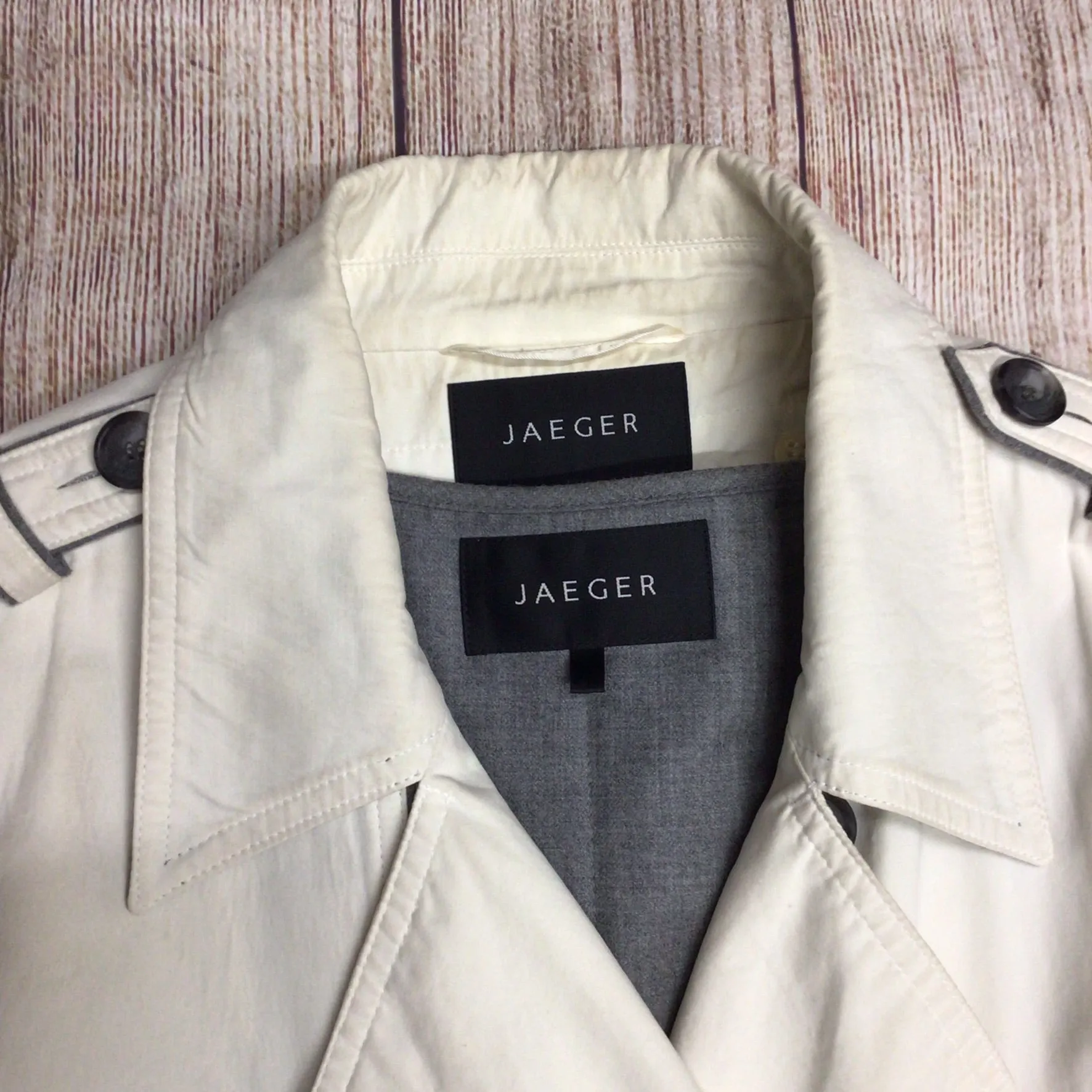 Jaeger Cream Trench Coat w/Removable Wool Inner Gilet Size L