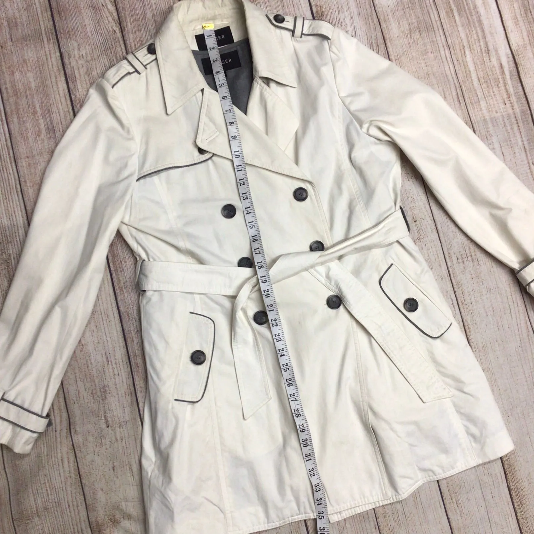 Jaeger Cream Trench Coat w/Removable Wool Inner Gilet Size L