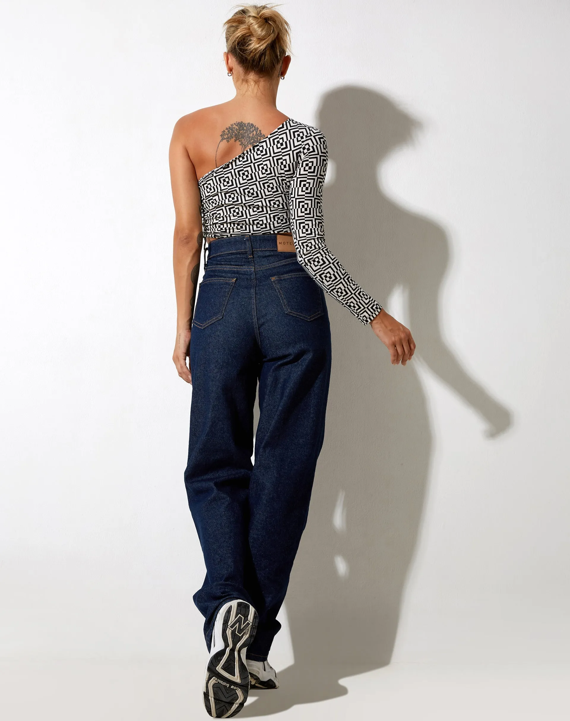 Karine Crop Top in Optic Square Black and White