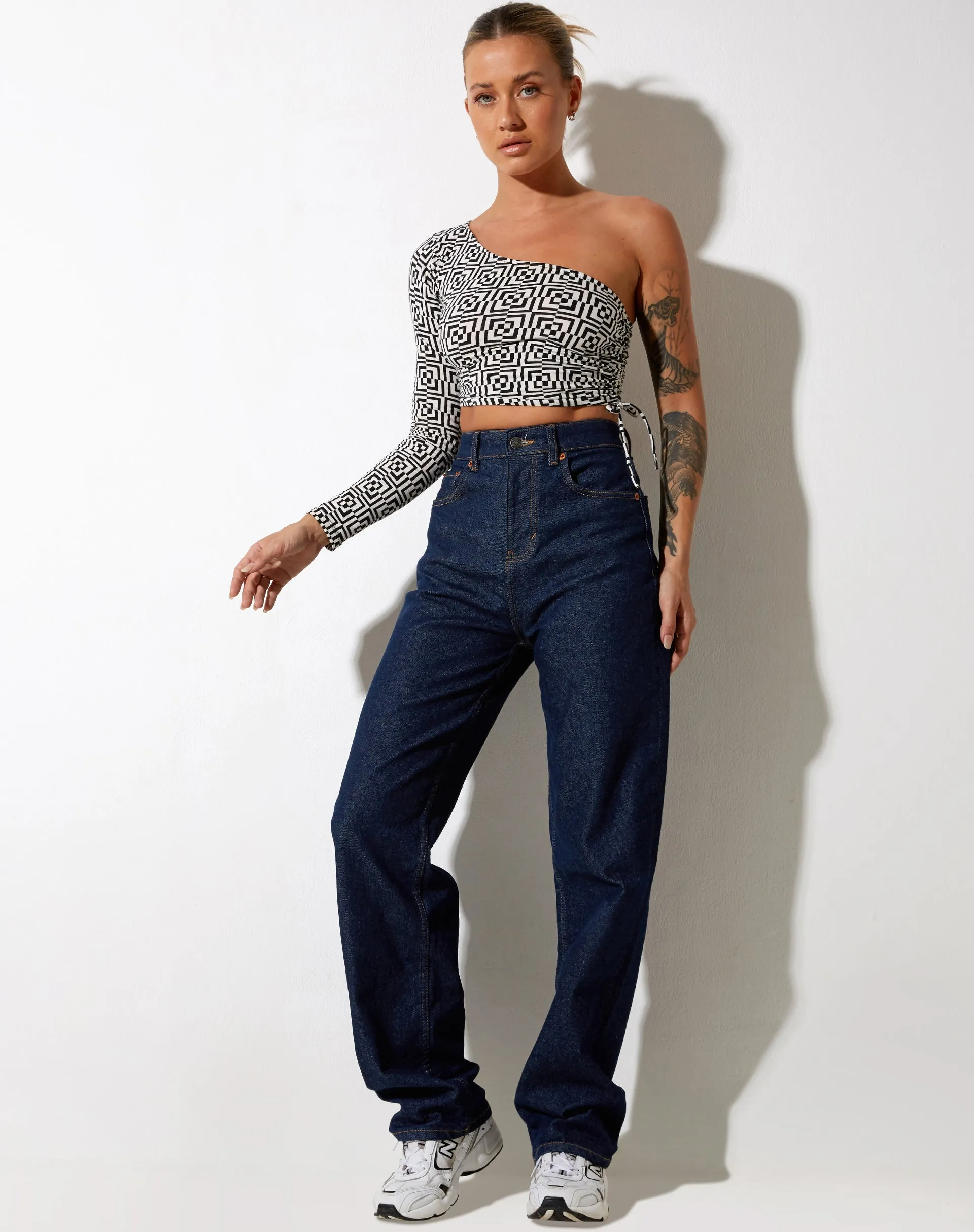 Karine Crop Top in Optic Square Black and White