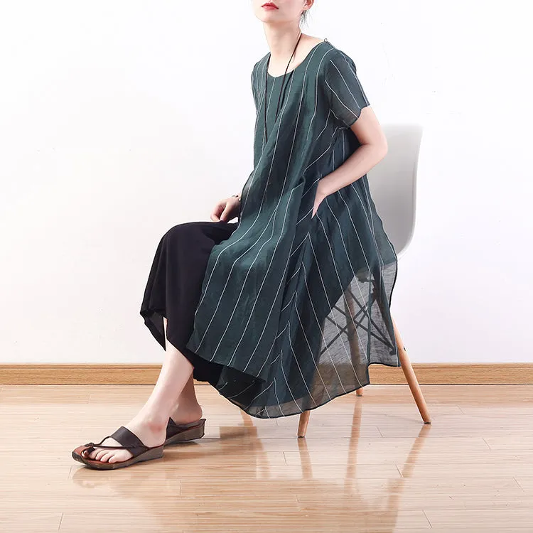 Layered Casual Linen Cotton Women Loose Fitting Short Sleeves  Summer Women Dresses AMT962228