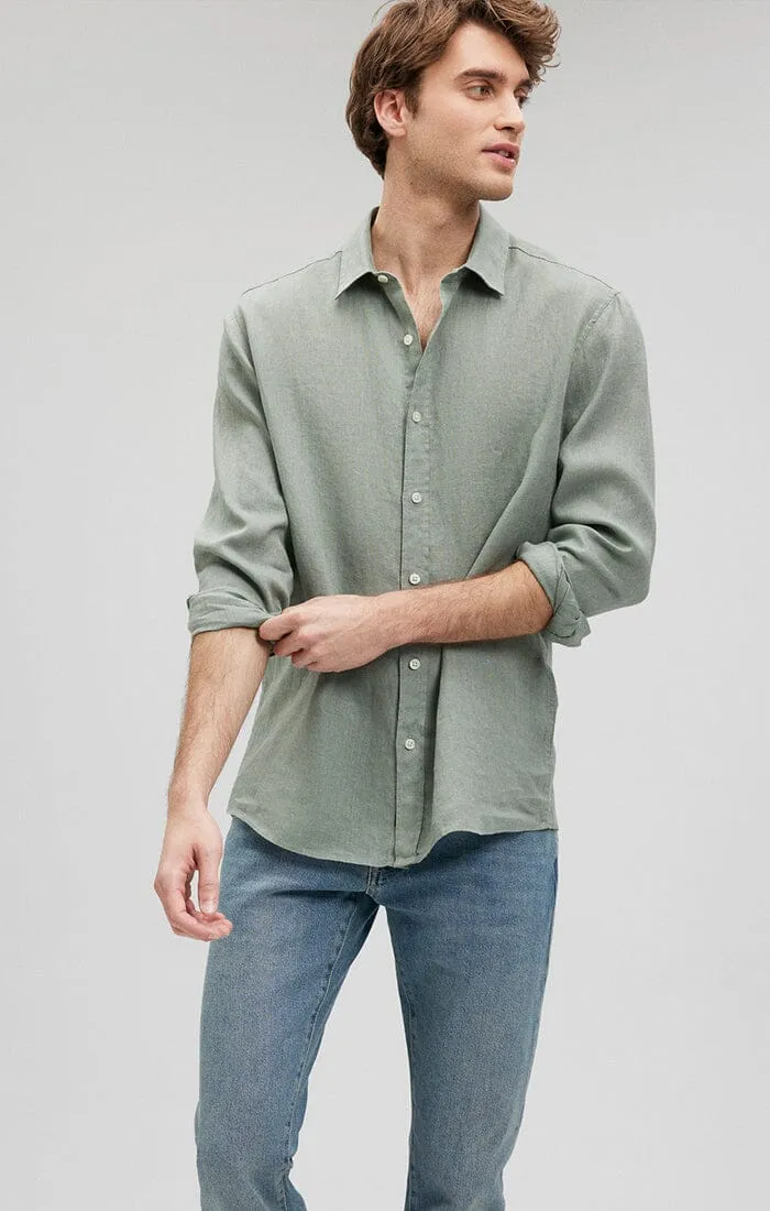 LINEN BUTTON-UP SHIRT IN CHINOIS GREEN