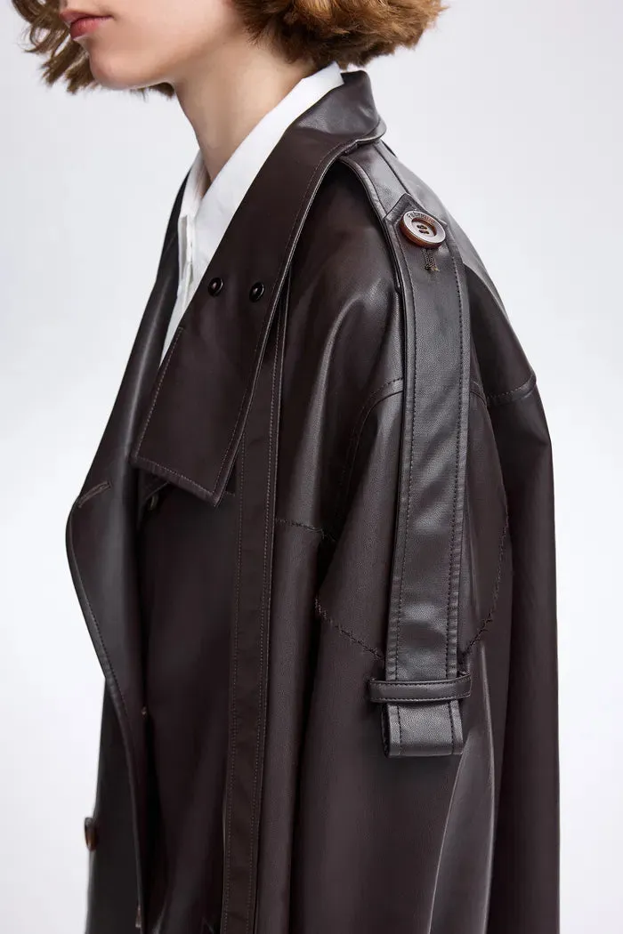 Liu Cape Oversized Short Trench Coat in Vegan Leather