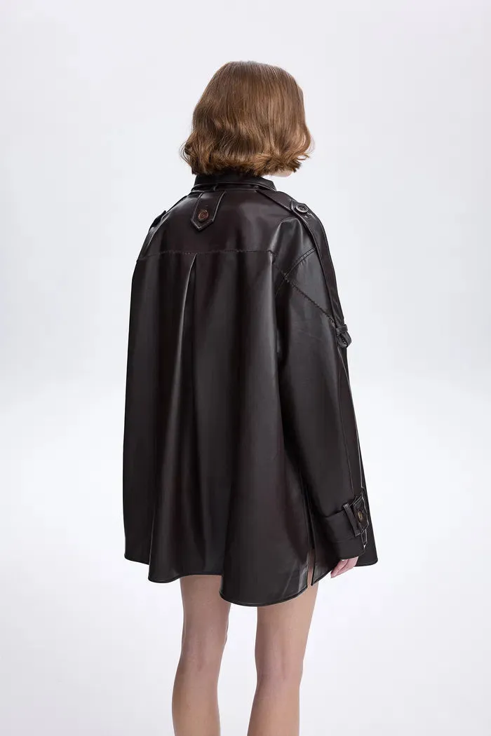 Liu Cape Oversized Short Trench Coat in Vegan Leather