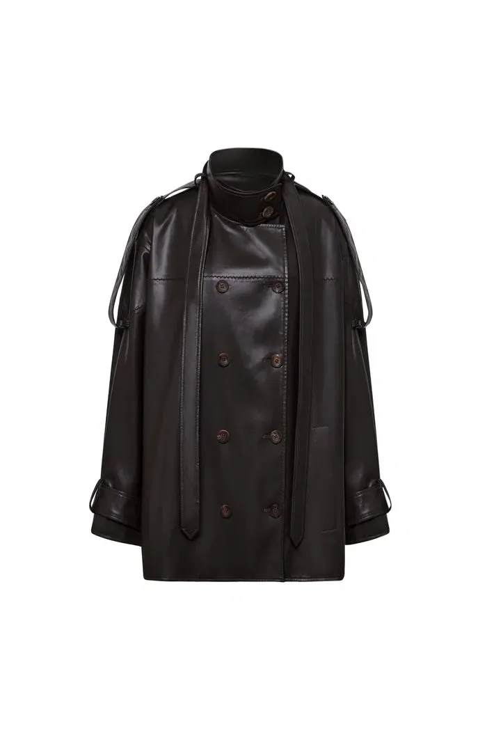 Liu Cape Oversized Short Trench Coat in Vegan Leather