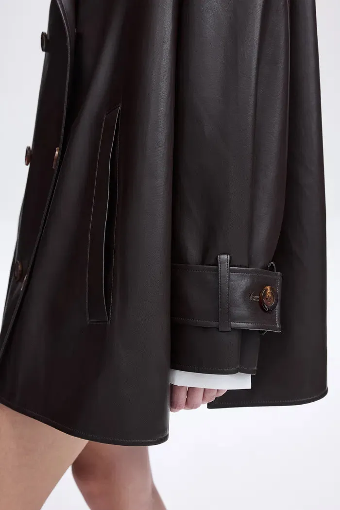 Liu Cape Oversized Short Trench Coat in Vegan Leather