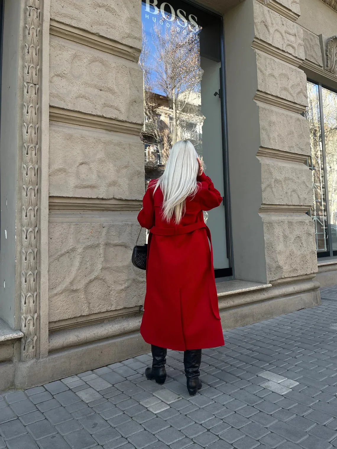 Long Red wool trench coat