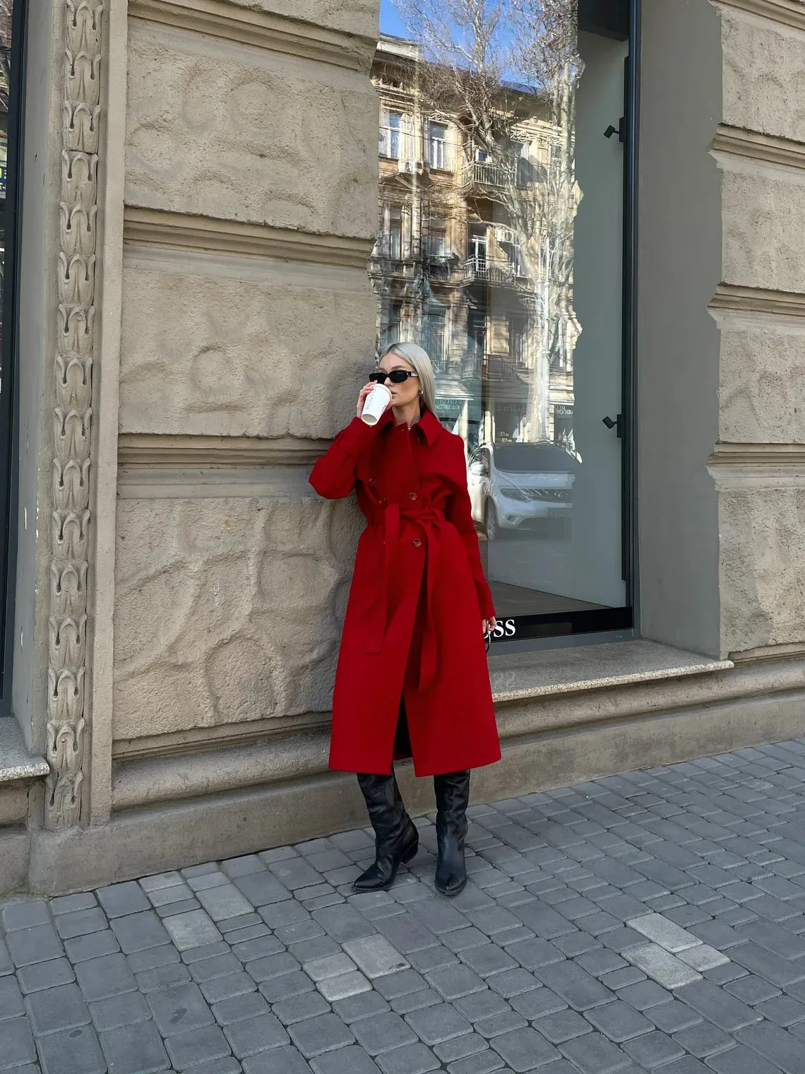 Long Red wool trench coat