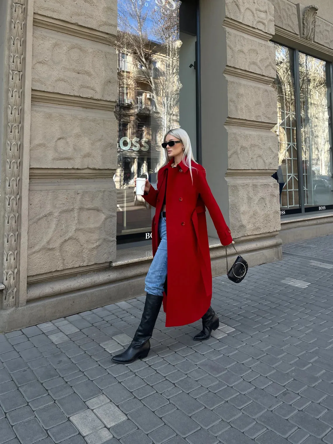 Long Red wool trench coat