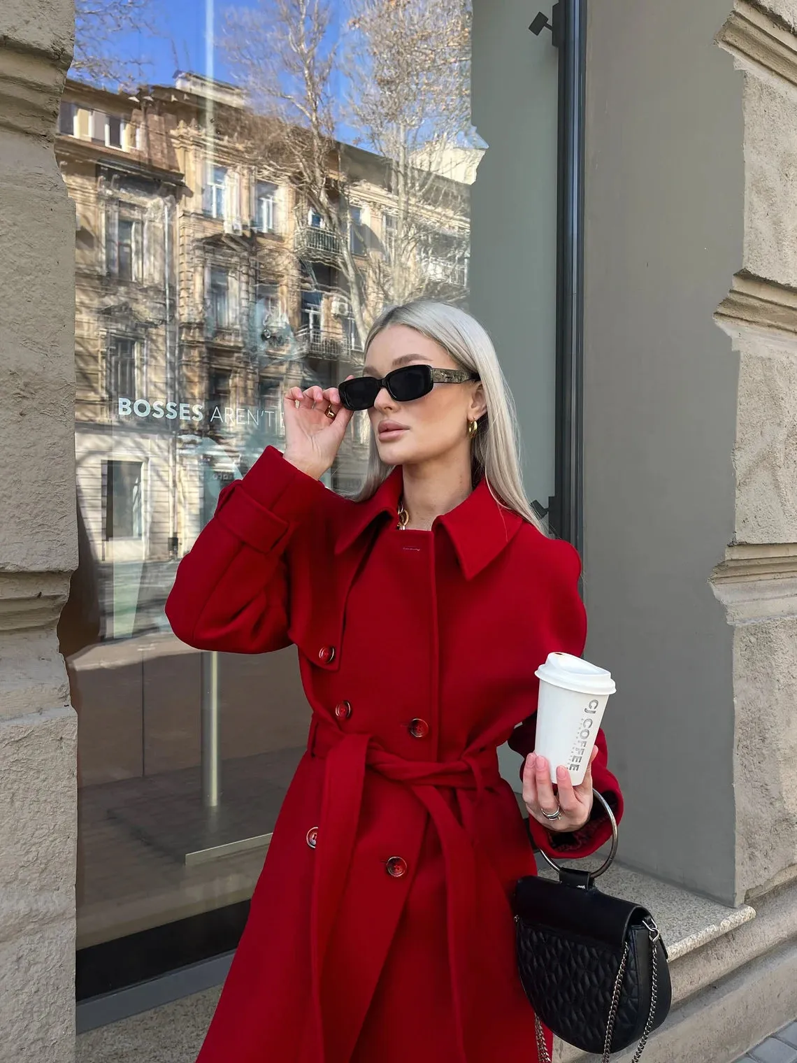 Long Red wool trench coat