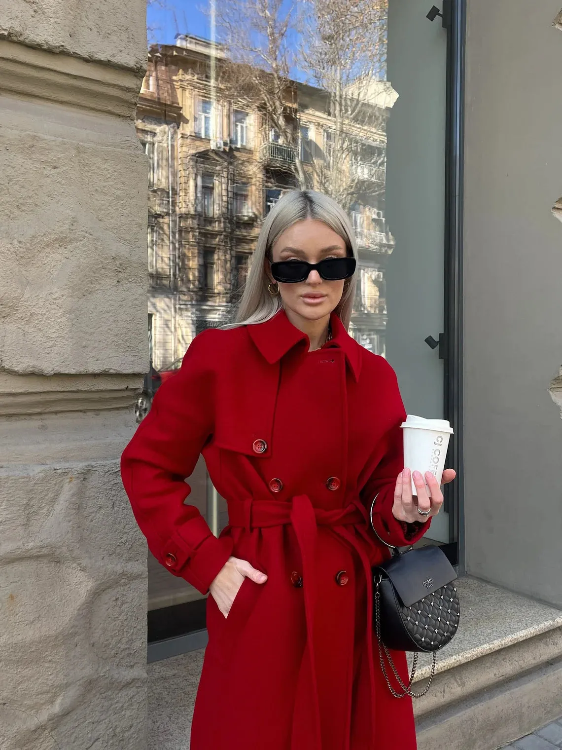 Long Red wool trench coat