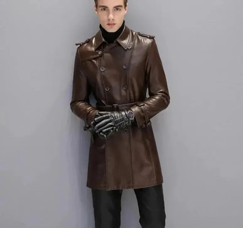 Men's Leather Trench Coat