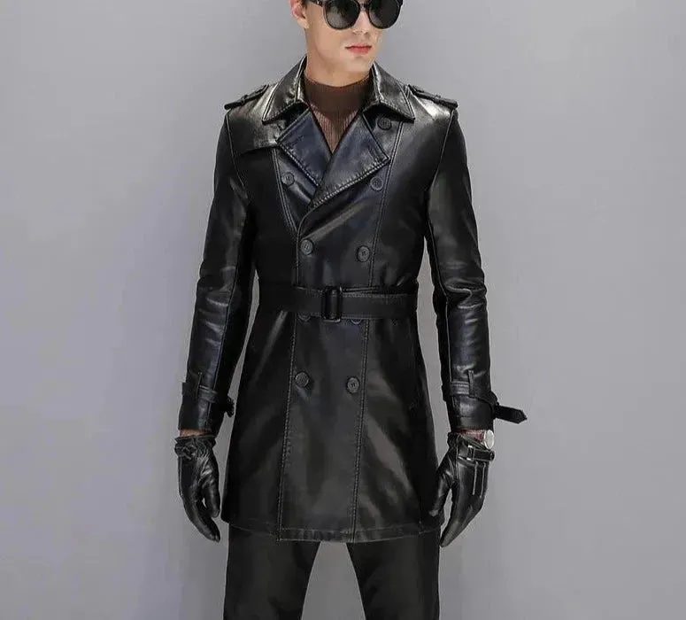 Men's Leather Trench Coat