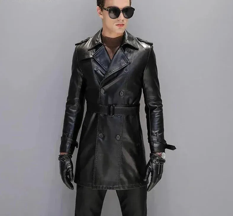 Men's Leather Trench Coat