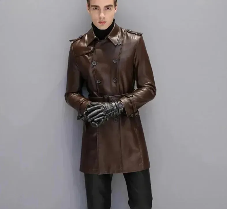 Men's Leather Trench Coat