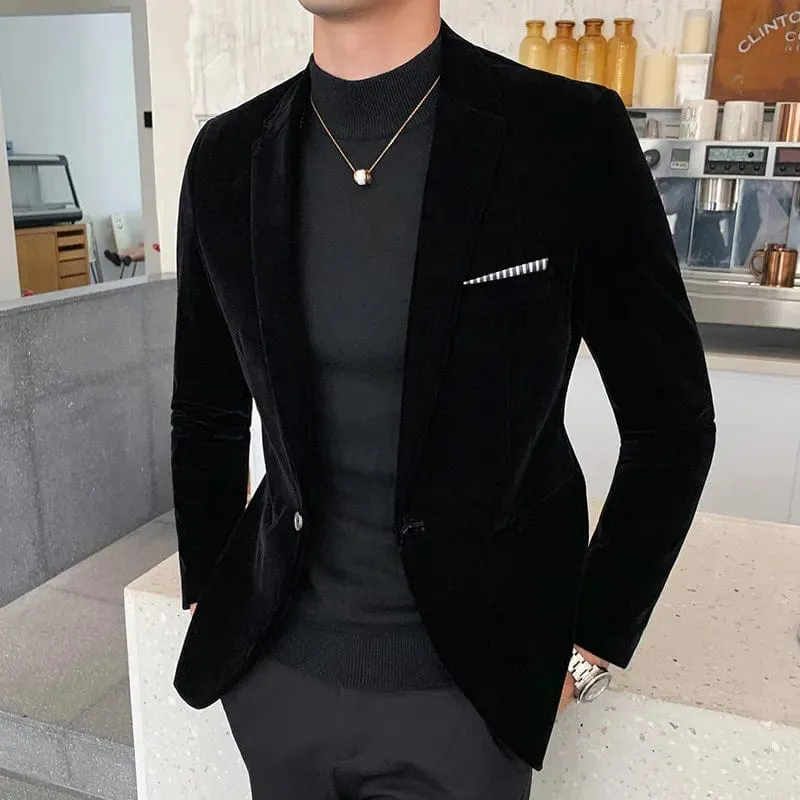 Men's New Slim Velvet Blazer English Style jacket