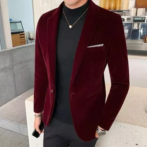 Men's New Slim Velvet Blazer English Style jacket