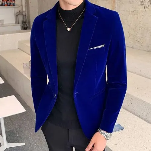 Men's New Slim Velvet Blazer English Style jacket