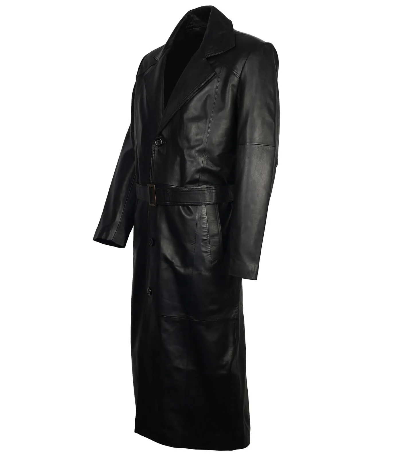 Men’s Sheepskin Black Long Trench Coat